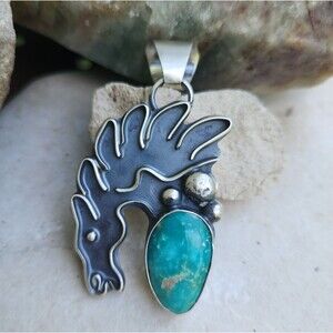 US Fox Turquoise Horse Pendant Native Navajo handmade Miranda Willie signed